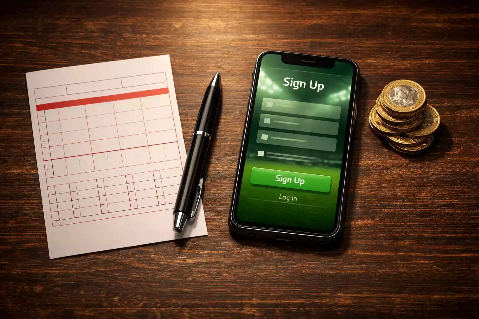 Betting slip and pen on a racecard at a British horse racing event