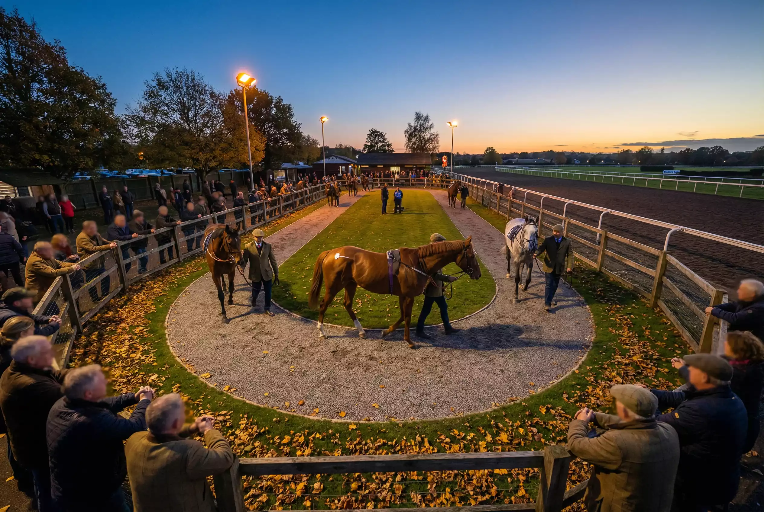 Wolverhampton racecourse paddock area before an evening fixture