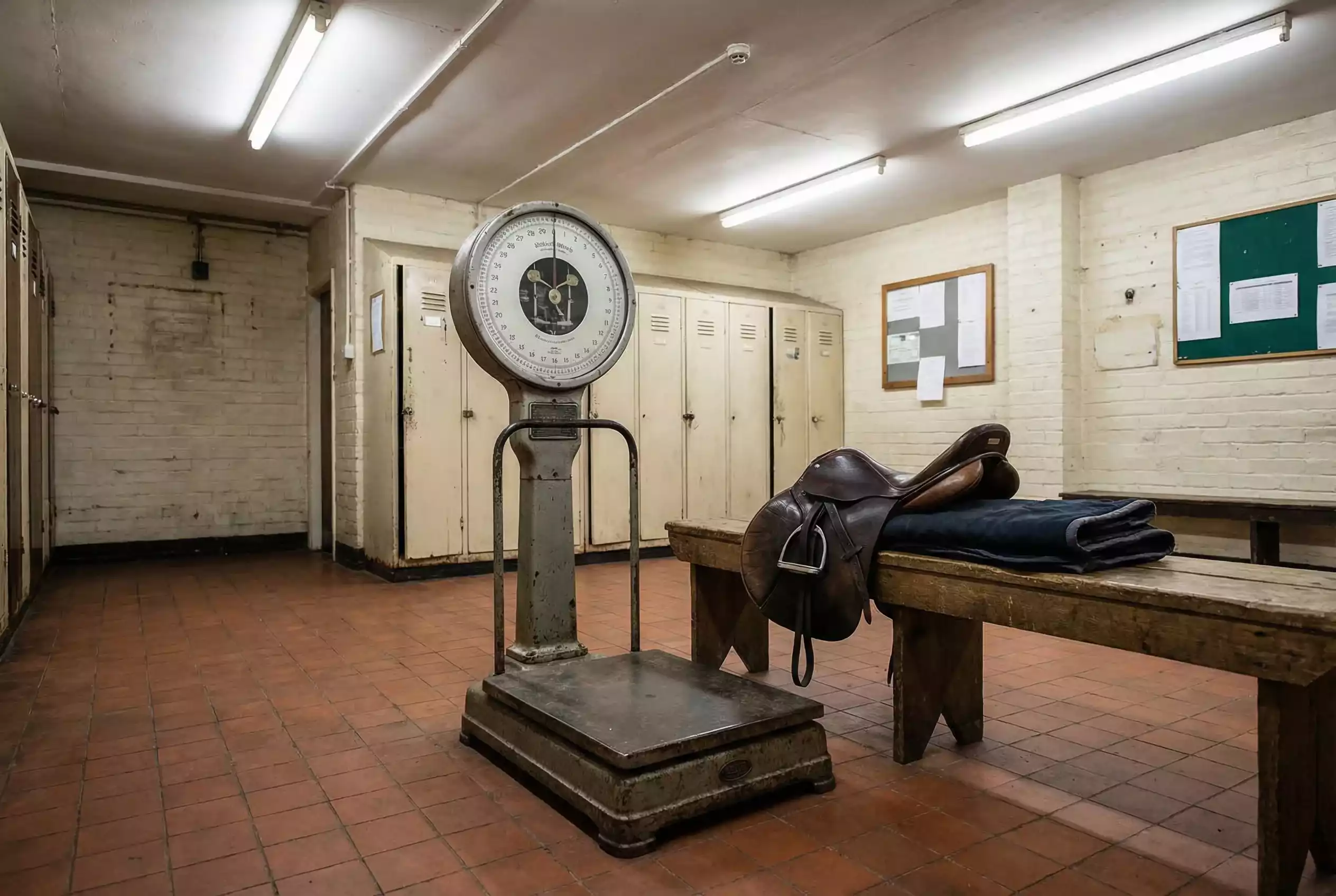 Jockey weighing in before a race at a British racecourse weigh room