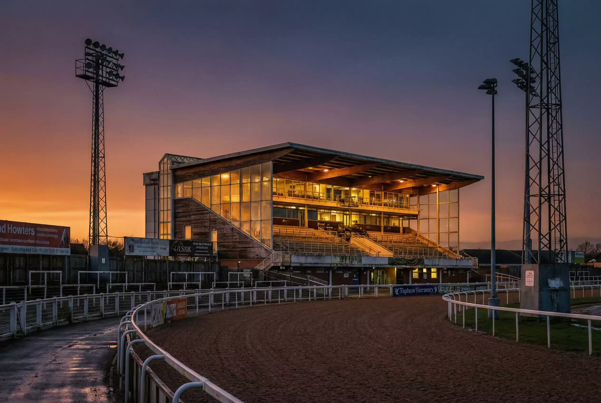 Historic grandstand view of Wolverhampton Dunstall Park racecourse